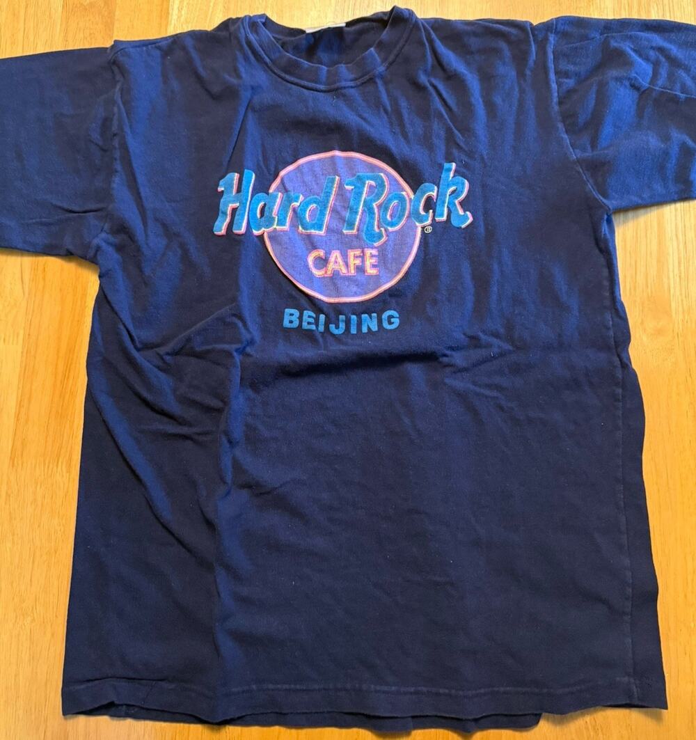 Vintage Hard Rock Cafe Beijing China T Shirt XL Navy Graphic Tee 100% Cotton